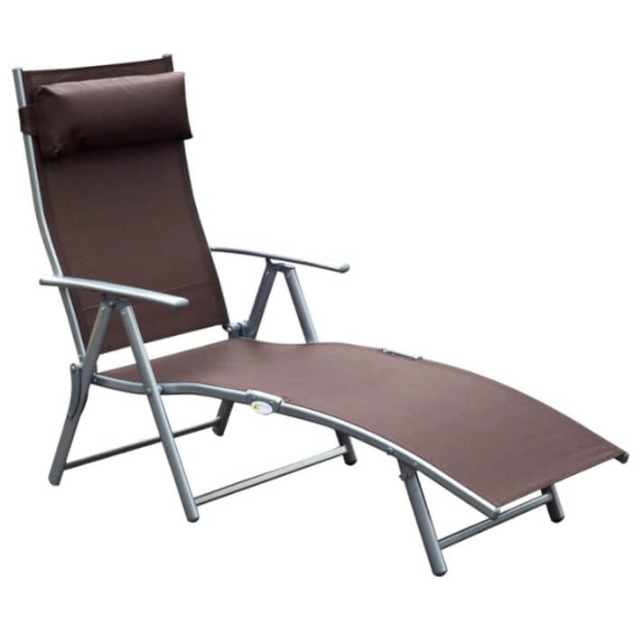 Tumbona marrón regulable con reposapiés y almohada Outsunny