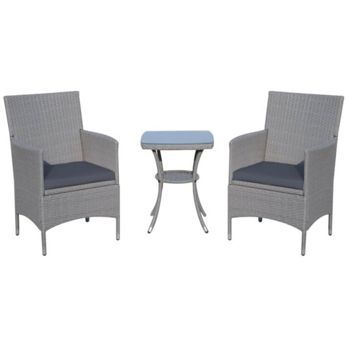 Conjunto de 2 sillas y mesa Rat&aacute;n gris Outsunny