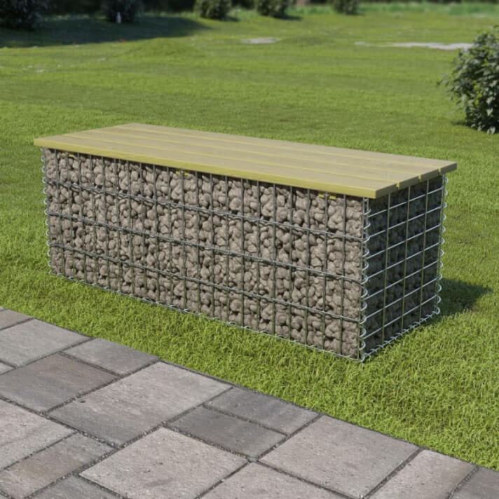 vidaXL Banco gaviones 120 cm acero galvanizado y madera pino