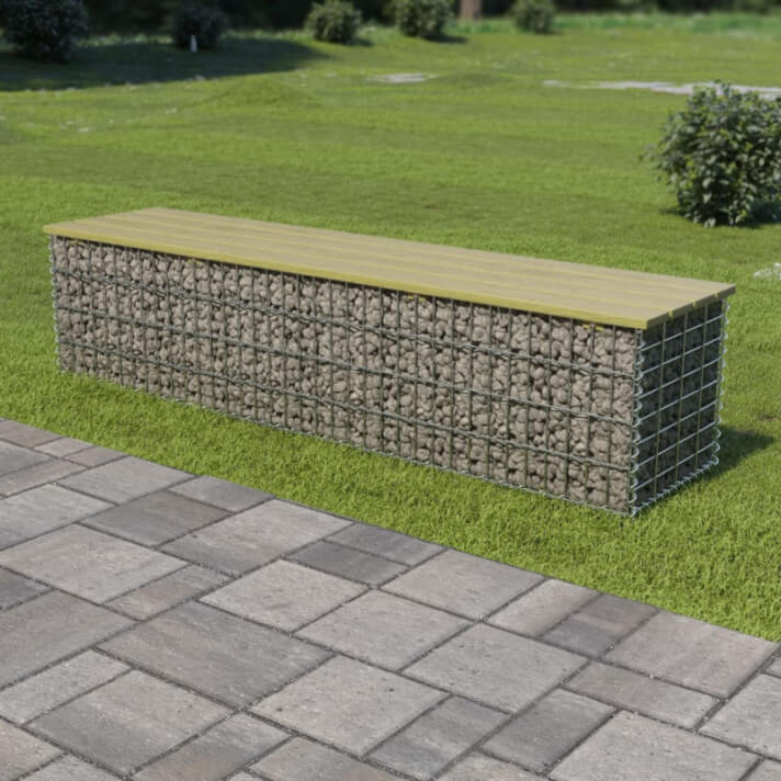 vidaXL Banco de gaviones 180 cm acero galvanizado y madera de pino 