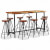 vidaXL Muebles de bar 9 pzas madera maciza reciclada cuero real lona