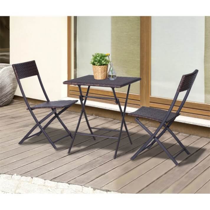 Conjunto de 2 sillas y mesa plegable Rat&aacute;n marr&oacute;n Outsunny
