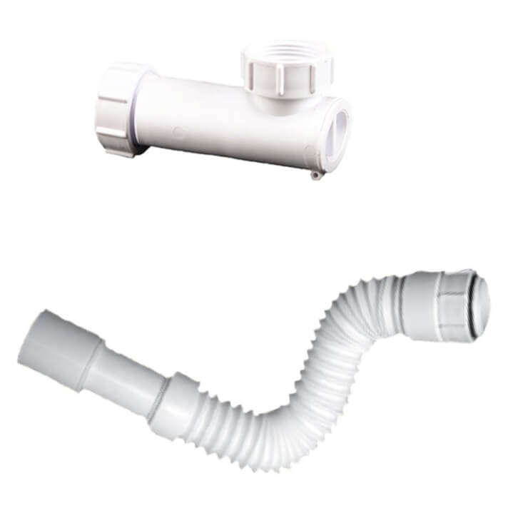 Conjunto de sif&oacute;n seco y conector extensible blanco mate Everton Solfless