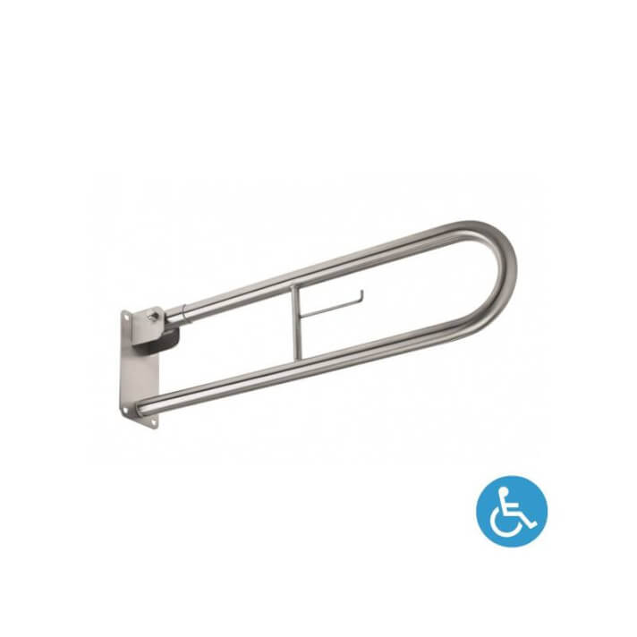 Barra de apoyo basculante con portarrollo cromo WCCARE 80 para inodoro