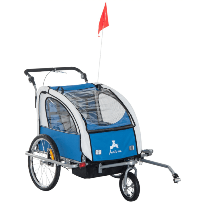 Remolque infantil para bicicleta de 2 plazas azul y gris Homcom
