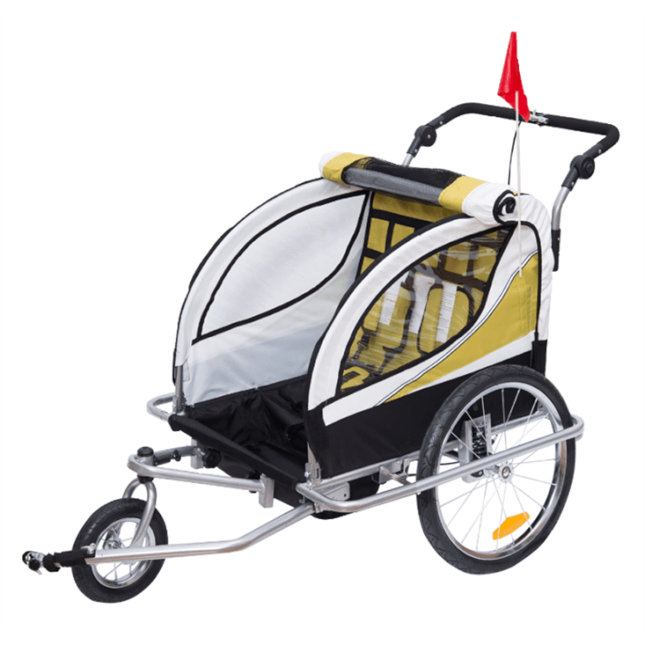 Remolque para ni&ntilde;os de bicicleta de 2 plazas amarillo Homcom