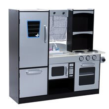 Cocina de juguete de madera moderna negra y gris Homcom