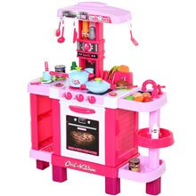 Cocinita de juguete con accesorio sonido y luz rosa Homcom