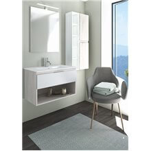 Mueble Life compacto 80 cm un cajón y un estante CON LAVABO cendre y blanco B10