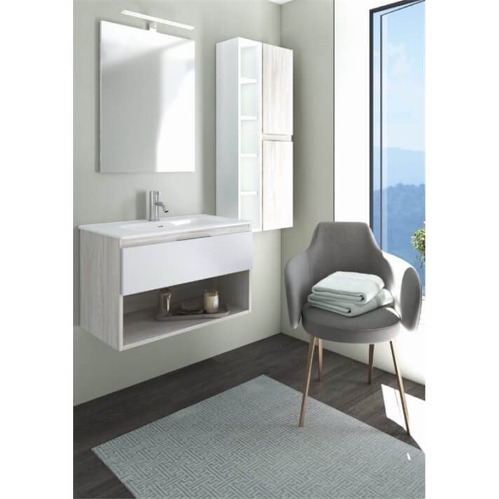 Mueble Life compacto 80 cm un cajón y un estante CON LAVABO cendre y blanco B10