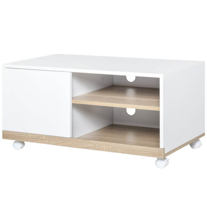 Mesa de centro con estantes y ruedas blanca Homcom