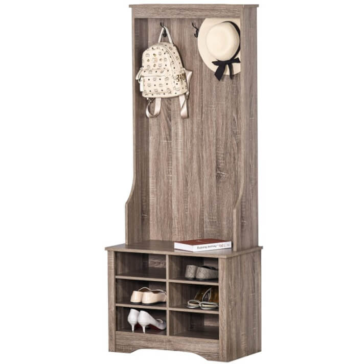 Mueble recibidor con perchero y zapatero de madera HomCom