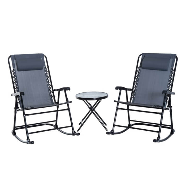 Pack de 2 tumbonas plegables y mesa gris Outsunny