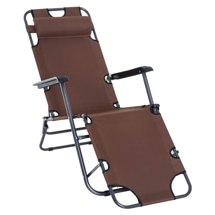 Silla tumbona reclinable y plegable marrón Outsunny