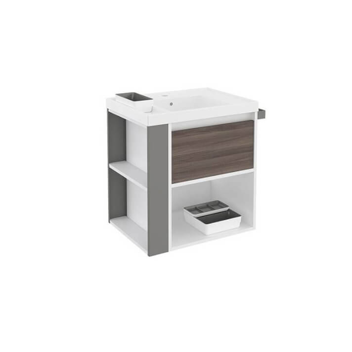 Mueble con lavabo resina 60cm Blanco-Fresno/Gris B-Smart BATH+