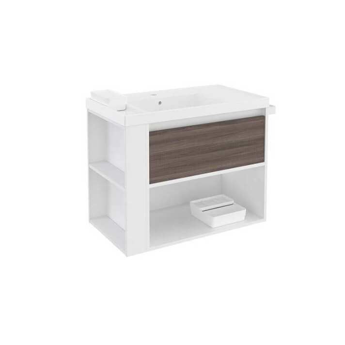 Mueble con lavabo resina 80cm Blanco-Fresno/Blanco B-Smart BATH+