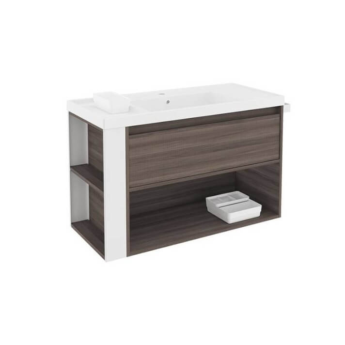 Mueble con lavabo resina 100cm Fresno/Blanco B-Smart BATH+