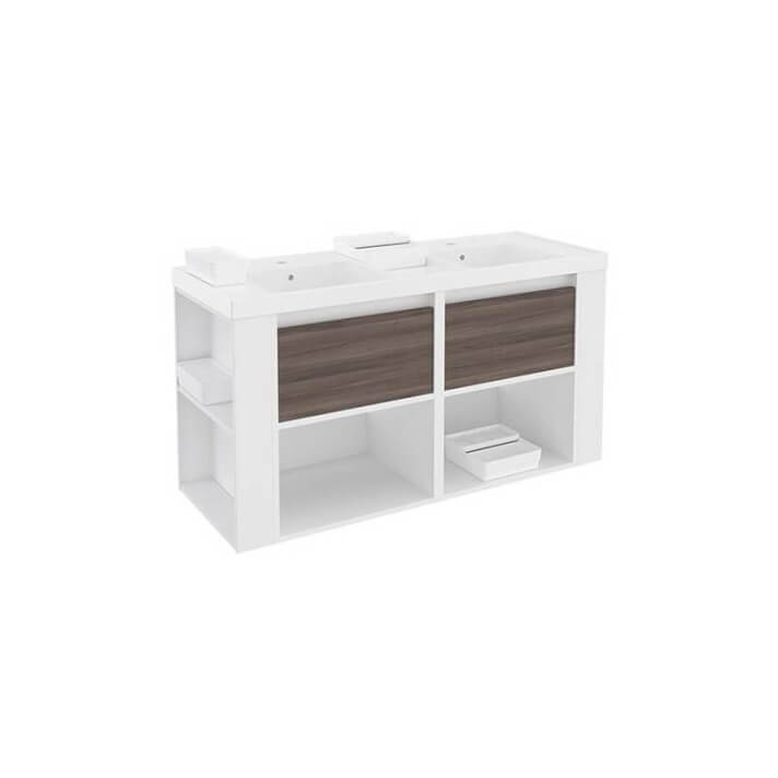 Mueble con lavabos resina 120cm Blanco-Fresno/Blanco B-Smart BATH+