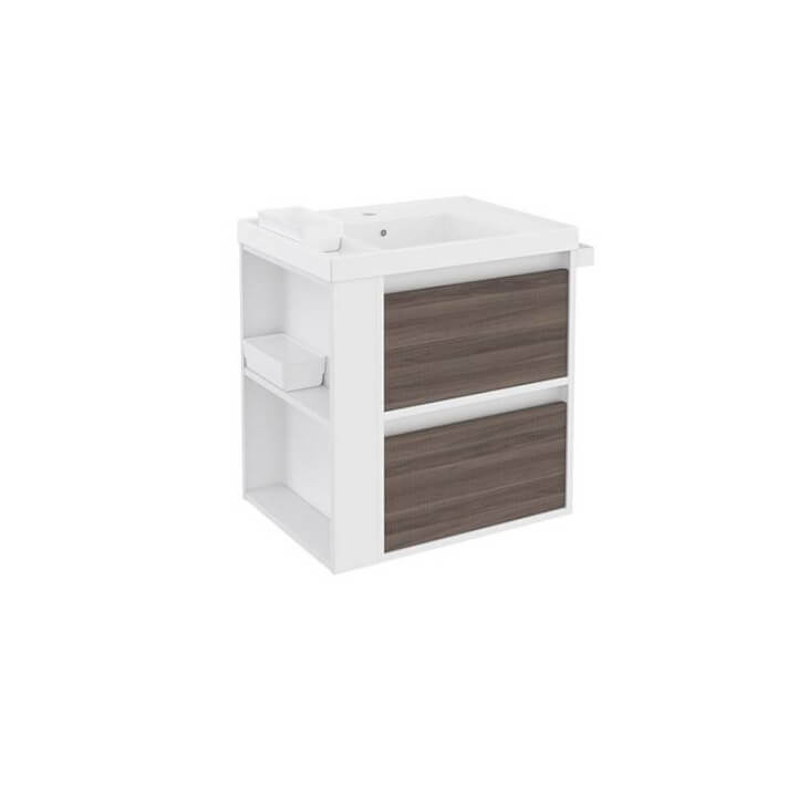 Mueble con lavabo resina 60cm Blanco-Fresno/Blanco 2 cajones B-Smart BATH+