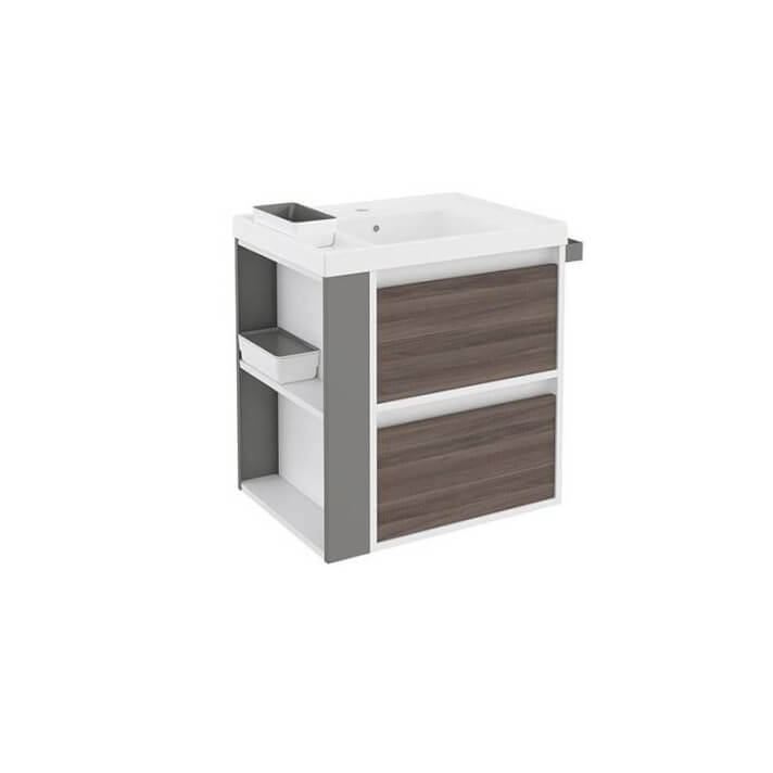 Mueble con lavabo resina 60cm Blanco-Fresno/Gris 2 cajones B-Smart BATH+