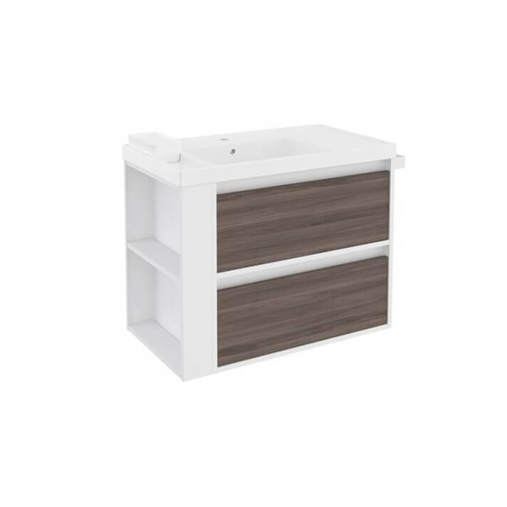 Mueble con lavabo resina 80cm Blanco-Fresno/Blanco 2 cajones B-Smart BATH+