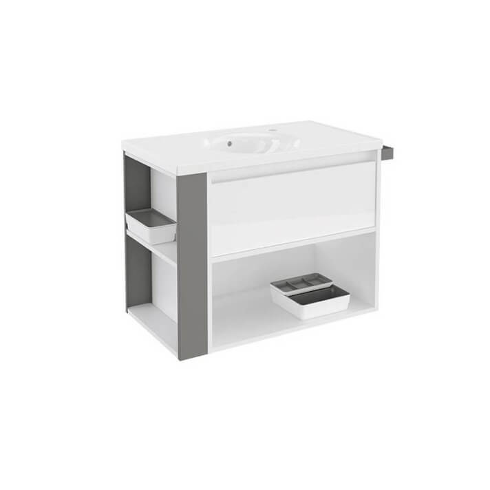 Mueble con lavabo porcelana 80cm Blanco/Gris B-Smart BATH+