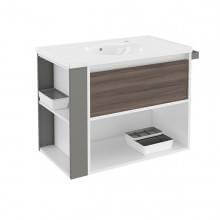 Mueble con lavabo porcelana 80cm Blanco-Fresno/Gris B-Smart BATH+