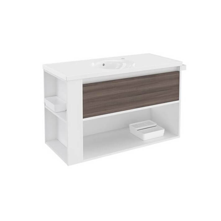 Mueble con lavabo porcelana 100cm Blanco-Fresno/Blanco B-Smart BATH+