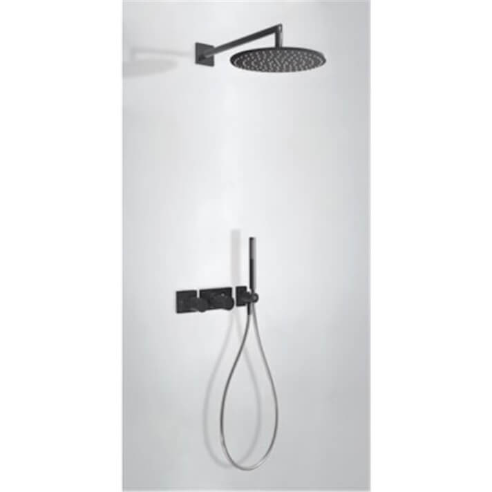 Kit de ducha termost&aacute;tico Negro de 2 v&iacute;as TRES STUDY