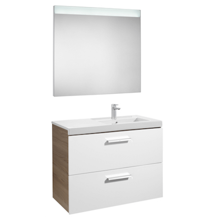 Pack mueble 90cm dos cajones blanco-fresno Prisma Roca