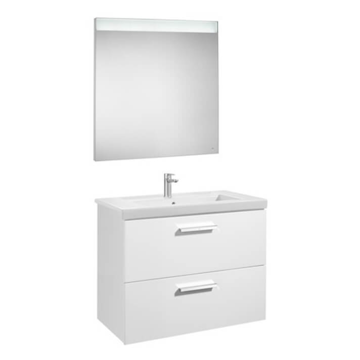 Pack mueble con lavabo 80cm dos cajones blanco Prisma Roca