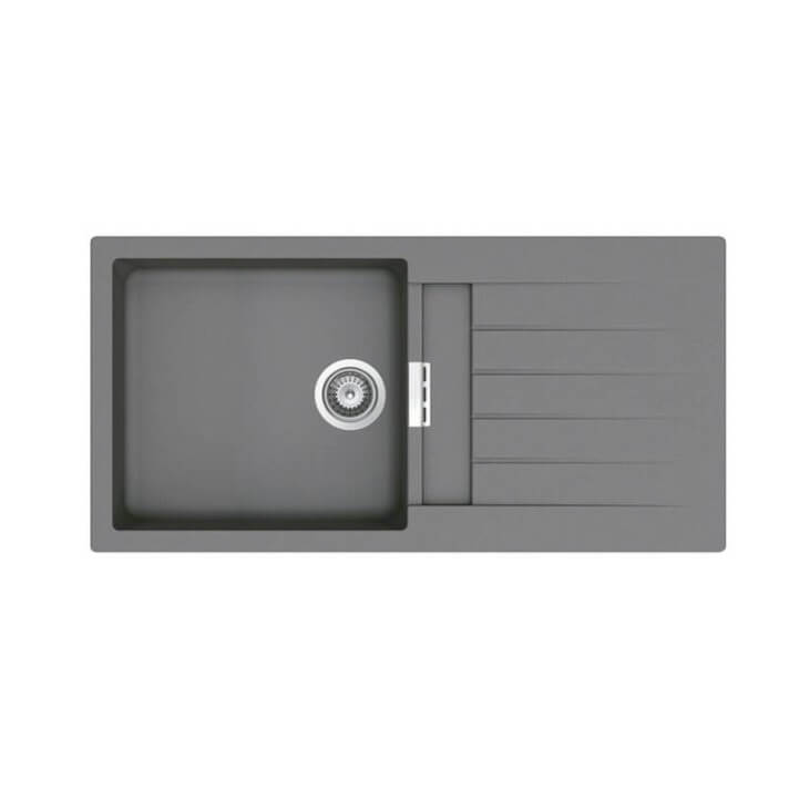 Fregadero gris una cubeta con escurridor 100 Oslo QUARZEX&reg; Roca