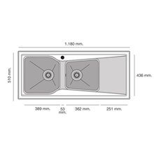 Fregadero de 2 cubas con escurridor Pergamón 118 x 51cm City Poalgi