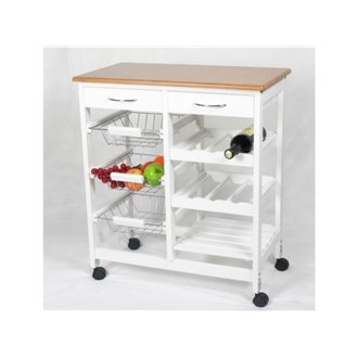 Carro de cocina completo blanco y madera
