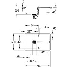 Fregadero composite con escurridor 78x50 negro granito K400 Grohe