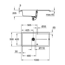 Fregadero composite con escurridor 100x50 gris granito K400 Grohe