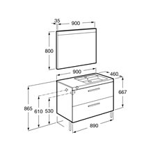 Pack mueble 90cm dos cajones blanco brillo Prisma Roca