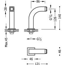 Codo adaptador baño-ducha cuadrado