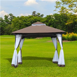 P&eacute;rgola 3x3x2,7m caf&eacute; y blanco Outsunny 