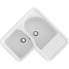 Fregadero de 2 cubas con escurridor en L Blanco Jade Basic Poalgi