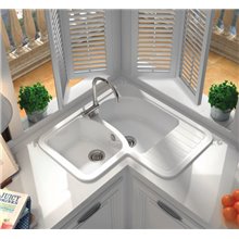 Fregadero de 2 cubas con escurridor en L Blanco Jade Basic Poalgi