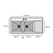 Fregadero de 2 cubas con escurridor Concret 118 x 52cm Shira Poalgi 