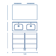 Mueble de baño 6 cajones con lavabo cerámico dos senos 120cm Sansa Royo