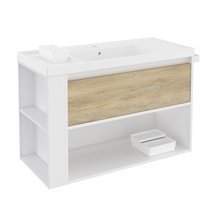 Mueble con lavabo resina 100cm Blanco-Roble nature/Blanco B-Smart BATH+