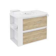 Mueble con lavabo porcelana 80cm Blanco-Roble nature/Blanco 2 cajones B-Smart BATH+