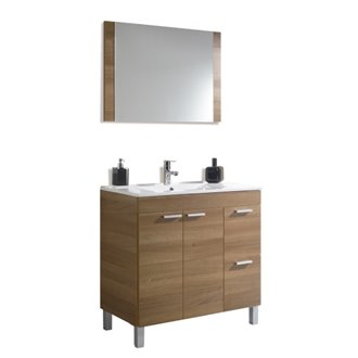 Mueble con lavabo y espejo NOGAL - IBERODEPOT