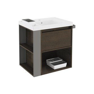 Mueble con lavabo resina 60cm Roble chocolate/Gris B-Smart BATH+