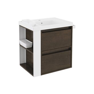 Mueble con lavabo resina 60cm Roble chocolate/Blanco 2 cajones B-Smart BATH+