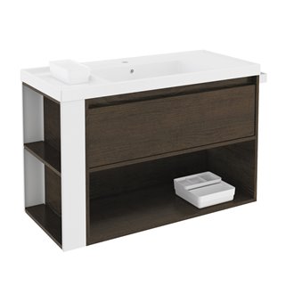 Mueble con lavabo resina 100cm Roble chocolate/Blanco B-Smart BATH+