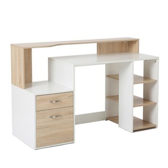 Escritorio con doble tablero estanter&iacute;a y cajonera Homcom